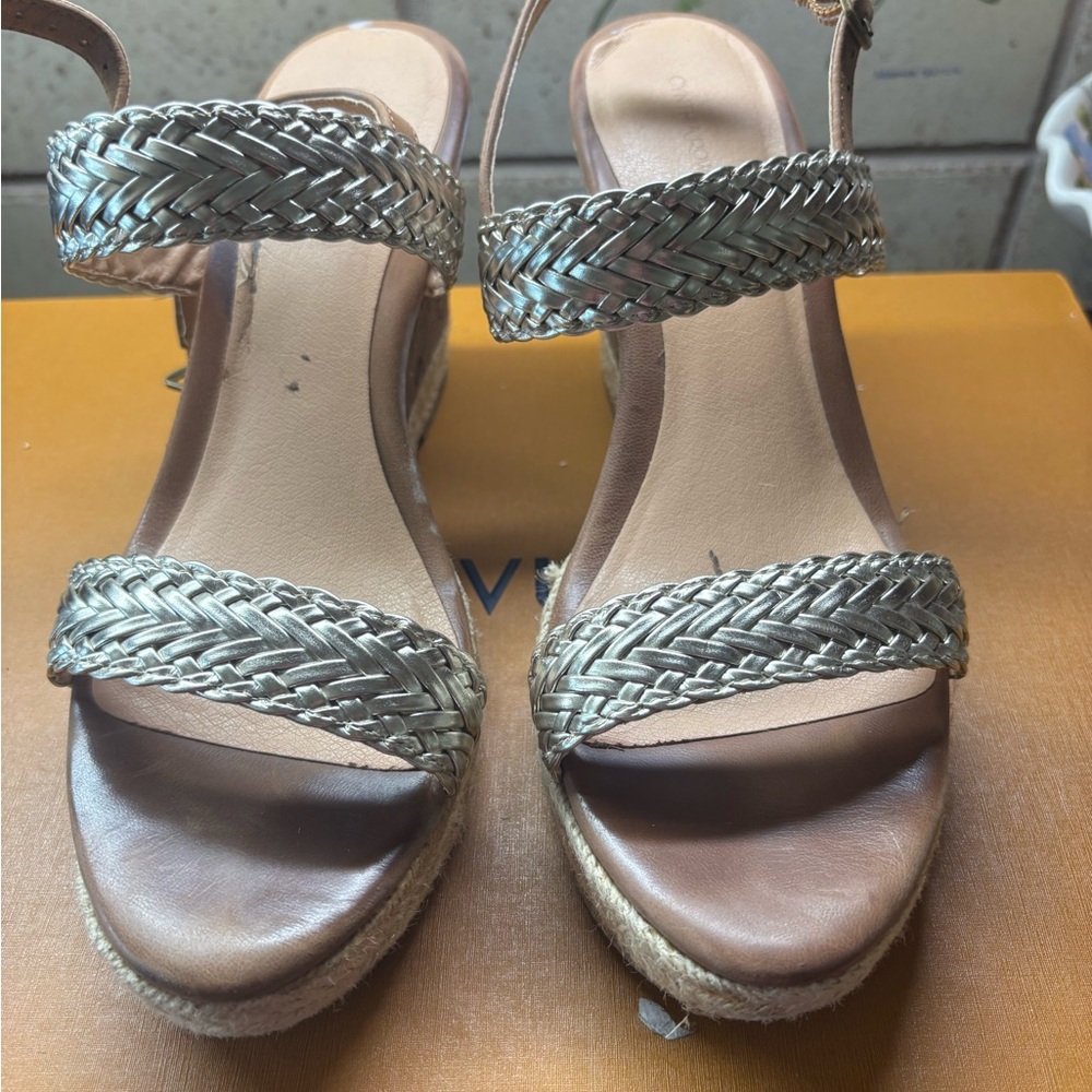Cynthia Rowley Silver Woven Wedge Sandals